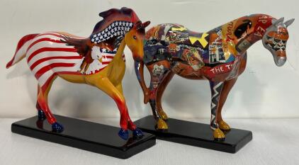 Trail Of Painted Ponies 'Give Me Wings' #1471 & 'Route 66 Horse' #1460 Collectible Glass Figurines Set