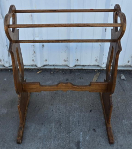 Traditional Wooden Quilt Rack With Heart Cutouts, 3 Rails, 30" L x 10" W x 28" H