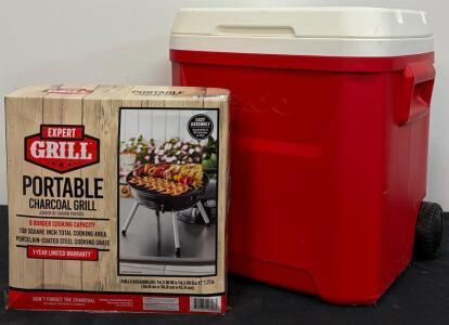 Igloo Trailmate 50 Qt Wheeled Cooler And Expert Grill 14.5&rdquo; Portable Charcoal Grill