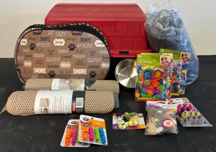 Petmate Plastic Dog House W/ 2 Mainstays Mats, 76 Cat Toys, Plush Bed & Bowl Bundle