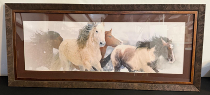 Panoramic Framed Horse Art Print, Rustic Wood Frame, 40"x16", Double Mat, Glass Front