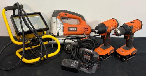 Ridgid 18V Power Tool Set: Drill/Driver R86001, Jigsaw R86002, Impact, Charger, Batteries, Work Light