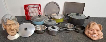 Assorted Cookware Set &ndash; 9+ Pots/Pans, 4-5 Lids, Baking Sheets, Dish Rack
