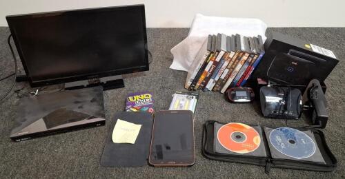 Samsung Galaxy Tab 3 7.0 Tablet, Insignia Monitor, Sony Blu-ray Player, Verizon Router, Media Bundle(all powered on except the tablet, was unable to test