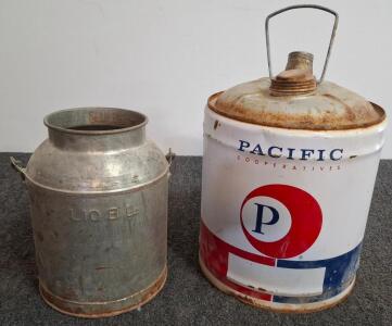 Vintage Pacific Cooperatives 5-Gallon Oil Can & 5-Gallon Metal Milk Can &ndash; Galvanized Steel