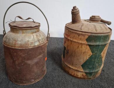 Vintage Conoco 5 Gallon Oil Can & Metal Dairy Milk Can, 1930s&ndash;50s, Farm Garage Decor
