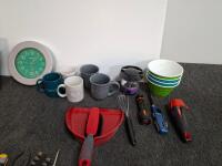 Mixed campng Lot: Kitchenware, Tools, Games, Bakeware, Propane Regulator, Percolator, First Aid, Clock - 2