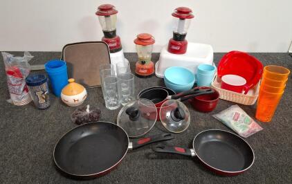 Coleman LED Battery Lanterns (Set of 3), Red Nonstick Cookware Set with 5 Pieces & Glass Lids, assorted dishes, 4 wash bins. And more