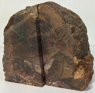 Polished Petrified Wood Bookends, 6" High, Distinctive Brown/Reddish Fossil Grain, 2-Piece Set
