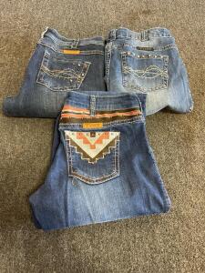 Cowgirl Tuff Co. Women&rsquo;s Western Jeans, Bootcut, Embroidered, Size 32x33, Set of 3 Pairs