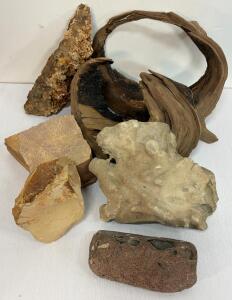 Natural Decorative Stones and Driftwood Lot &ndash; 6 Pieces, 4&ndash;12 in, Earth Tones