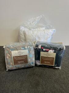 Pointehaven Queen Heavyweight Flannel Sheet Sets (2 Patterns) + 2 Standard Pillows Bundle