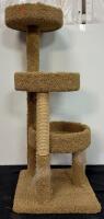 Multi-Level Beige Cat Tree with 3 Perches & Scratching Posts, 50" Tall, Heavy Wear to Lower Posts