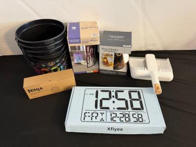 Ninja Ice Block, Aroma Diffuser, Digital Clock, 3 Halloween Buckets, Warmers, Brush Set Lot