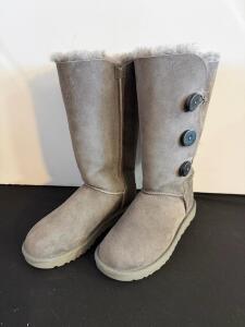 UGG Women's Tall Boots with Side Buttons, Gray, Size 7