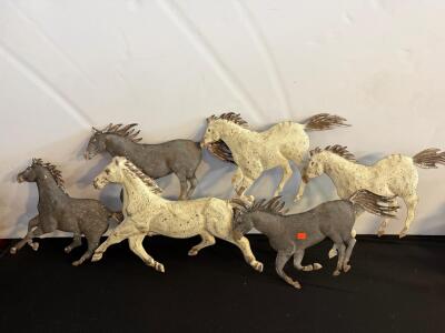 Rustic Metal Wall Art Sculpture &ndash; 6 Running Horses &ndash; Hand-Painted, 36"x18", Layered Design