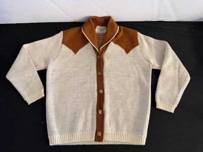 Vintage Caldwell Agassiz Bulky Knit Hand-Fashioned Wool Cardigan, Horse Motif, Medium, Canada