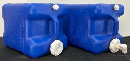 Reliance Aqua-Tainer 7 Gallon HDPE Water Container with Spigot, Blue, Stackable, Set of 2
