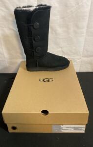UGG Bailey Button Triplet II Black Sheepskin Boots Women&rsquo;s Size 8, Style 1016227W, New in Box