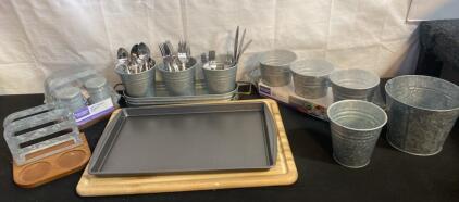 Galvanized Metal Kitchen Organizer Set &ndash; 13+ pcs, Buckets, Trays, Utensil Caddy, Cutting Board