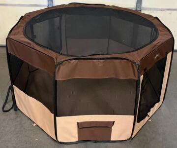 Zampa Portable Foldable Pet Playpen, 45" Diameter x 24" Height, Brown/Beige