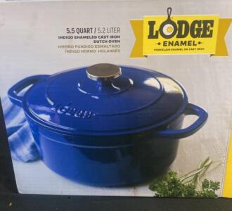 Lodge 5.5 Quart Indigo Enameled Cast Iron Dutch Oven with Self-Basting Lid, Oven Safe to 500&deg;F