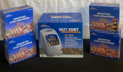 Royal Sovereign CO-2000 Coin Sorter with 5 Boxes (1,080) Assorted Coin Wrappers, UL Certified