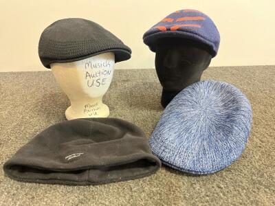 Lot of 4 Men's Flat Caps & Eddie Bauer Windcutter Fleece Beanie &ndash; Adult Size, Various Colors & Styles