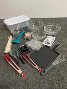 Comprehensive Kitchen Utensil Set with Glass Mixing Bowls and Accessories