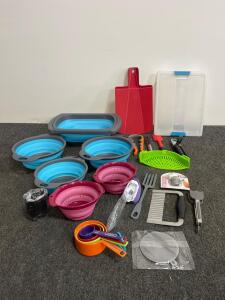 Collapsible Silicone Colanders & Utensil Set w/ Storage Box, Farberware, Joie, Multicolor, 22 pcs