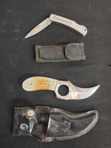 Cummins Folding Pocket Knife Stainless Steel, Fixed Blade Skinner with Leather & Nylon Sheaths
