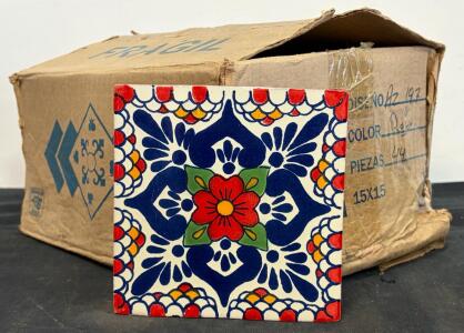 Hand-Painted Talavera 6&rdquo; x 6&rdquo; Ceramic Tiles, Az 197 Floral, 37 Pieces, Glazed Multicolor