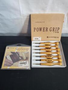 Mikisyo Power Grip 7-Piece Japanese Wood Carving Chisel Set with Flexcut SlipStrop Kit