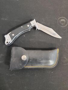 Buck 110 Folding Hunter Knife with Black Leather Sheath, 3.75" 420HC Blade, Ebony Handle