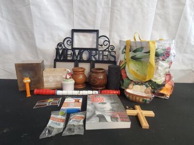 Mixed Lot: Garfield PEZ, Tesla Book, MEMORIES Frame, Gatehouse Hardware, Decor & More &ndash; 13 Items