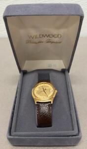 Gold Ducks Unlimited Wildwood Quartz Watch, Brown Leather Strap, Date Display, Boxed Limited Edition