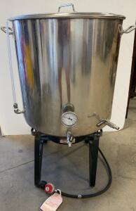 45 Gallon (180 Qt) Stainless Steel Stock Pot with Dual Valves, Thermometer, Sight Glass & Propane Burner