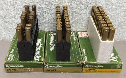 Remington .270 Win Ammunition, 130gr Core-Lokt & 140gr Boat Tail, 3 Boxes (52 Rounds)