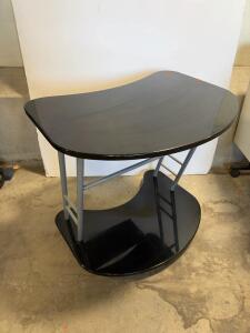 Black Mobile Computer Desk, Curved Top, Sliding Keyboard Tray, Metal Frame, 31.5"x23.5"x29.5"