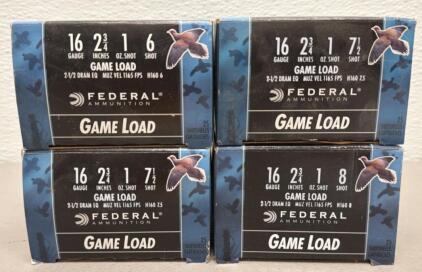 Federal 16 Gauge Game Load 2-3/4" 1oz Shotshells, Mixed Shot Sizes, 4 Boxes (100 Rounds)