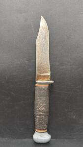 PAL RH-35 WWII USN Fighting Utility Knife, 5" Blade, Stacked Leather Handle, Vintage Markings