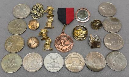 Wildlife Foundation Collectible Coins & Pins Lot: DU, RMEF, SCI, NFAA, Serial Numbers, Medals