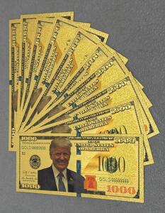 Gold-Plated $1000 Trump Commemorative Banknotes, Set of 10, 24k Gold Foil, Serial GOLD 999999999
