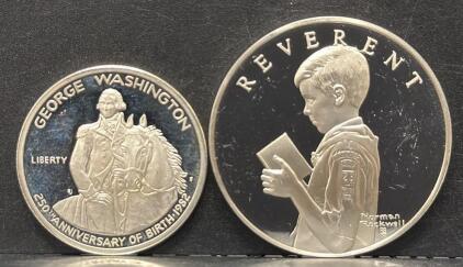 1982 George Washington Half Dollar Proof & Boy Scouts "Reverent" Norman Rockwell Medallion Lot