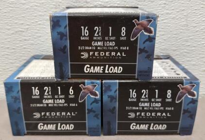 Federal Game Load 16 Gauge 2-3/4&rdquo; 1oz Shotshells, Multiple Shot Sizes, 25 Rounds/Box. 75 Rounds Total