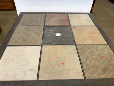 Square Outdoor Patio Tile Table with Metal Frame and Umbrella Hole