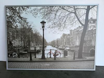 IKEA VILSHULT Framed Wall Art Print - Amsterdam Canal with Red Bicycle, approximately 55" x 39 &frac14;"
