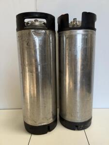 (2)Cornelius Ball Lock Kegs - 5 Gallon Stainless, Rubber Handles/Bases,