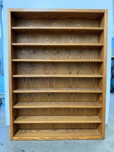Large 7-Shelf Oak Veneer Bookcase, 48"x36"x7", Fixed Shelves, Freestanding