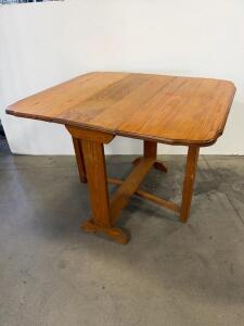 Solid Wood Drop-Leaf Dining Table, 48"x40", Rectangular, Trestle Base, Medium Brown Finish